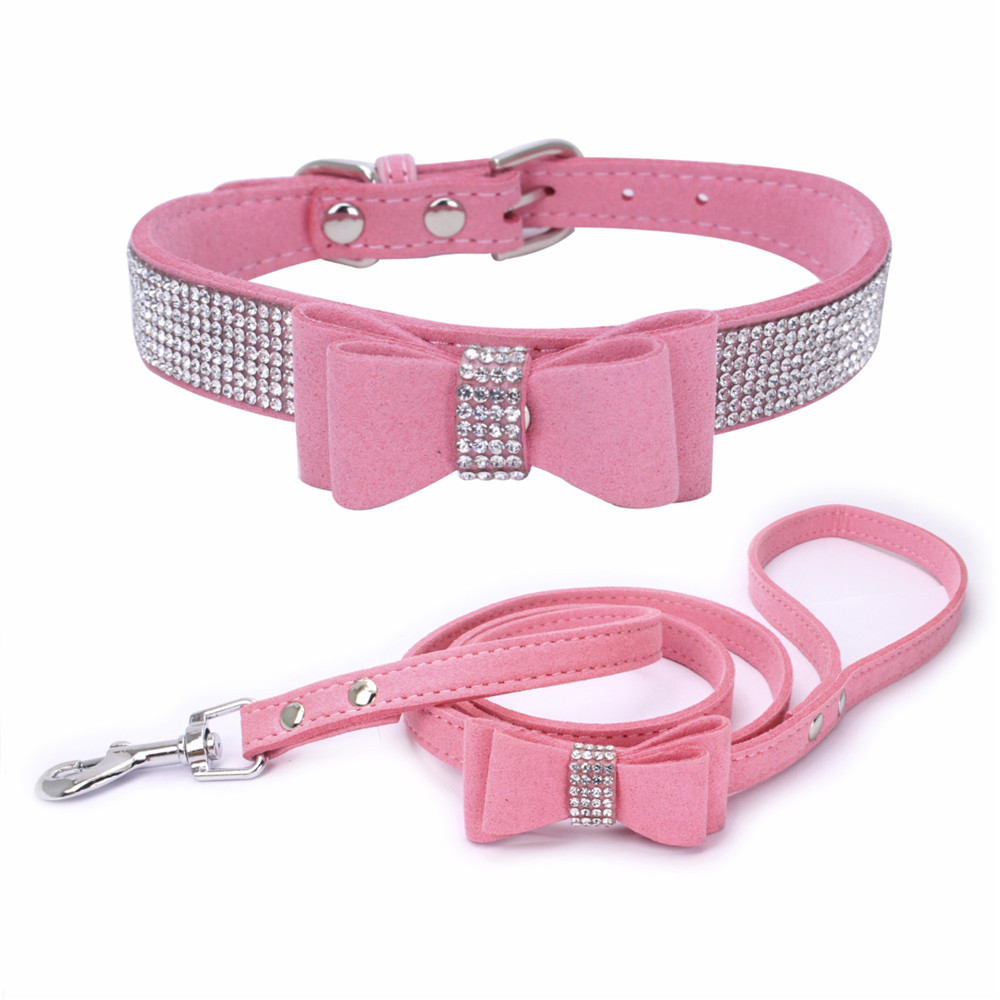 Prilagodljiv pasji ovratnik Crystal Puppy Bling Rhinestones z pasovsko kravato