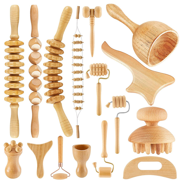 Set pripomočkov za masažo Body Roller Wood Therapy