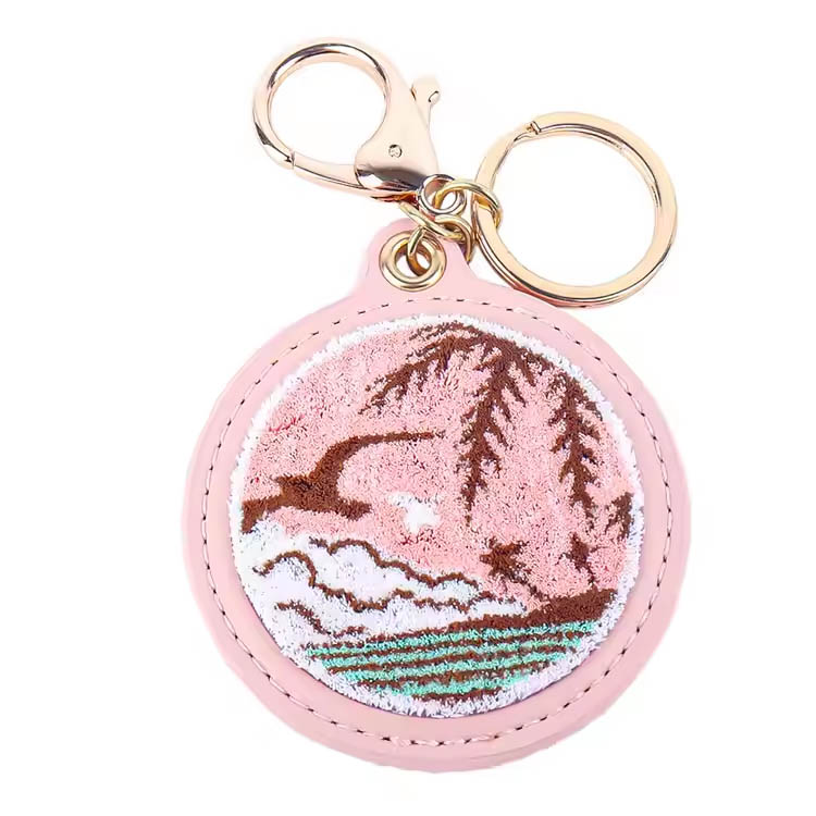 Key Ring Pink Island scenelly Premium Embroidery Keychain