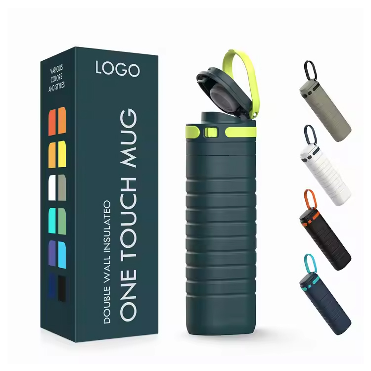 Vakuumsko izolirana potovalna skodelica iz nerjavečega jekla s pokrovom na dotik, 500 ml